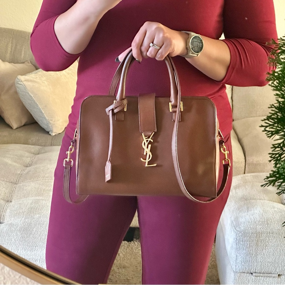 YSL Yves Saint Laurent Rare Brown Tan Gold Medium Cabas satchel 2way BAG